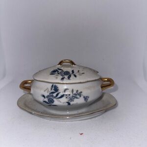 Elegant Blue and Gold Floral Tureen